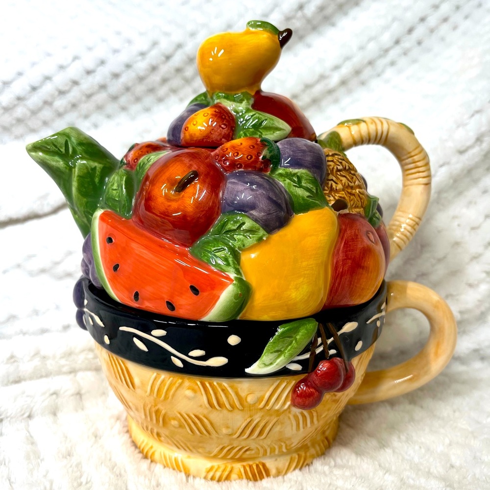 Tea Pot and Cup Set - Fruit Basket Theme - Ceramic